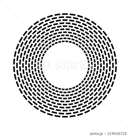 Radial Geometric Circle Concentric Dash Lines Pattern. 124626720