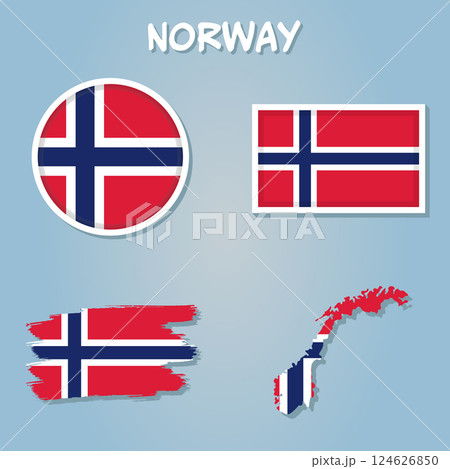 Map of Norway filled with flag of the state. 124626850
