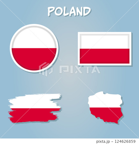 Simple Map Of Poland With Flag Isolated On Blue Background. 124626859