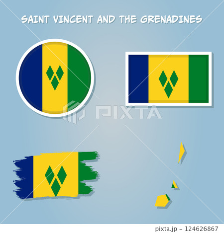 Flag of Saint Vincent and the Grenadines in maps territory. 124626867