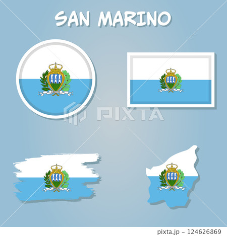 Map Of San Marino With Flag Isolated On blue Background. Map Of San Marino With Flag Isolated On blue Background. 124626869