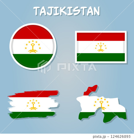 Map of the country of TAJIKISTAN in the colors of the state  flag of TAJIKISTAN. 124626893