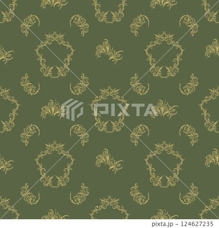 Graphic pattern for fabric, wallpaper, packaging, ornate Damask flower ornament. 124627235