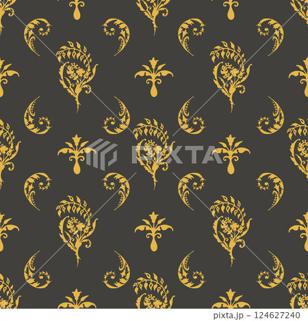 Wallpaper baroque, damask, seamless vector gold and black ornament. Wallpaper baroque, damask, seamless vector gold and black ornament. 124627240