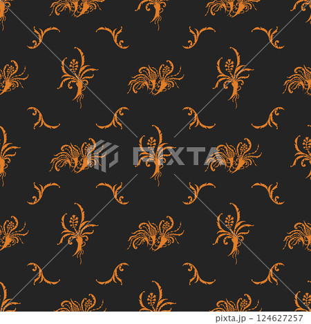 Botanical seamless pattern with leaves and flowers. Botanical seamless pattern with leaves and flowers. 124627257
