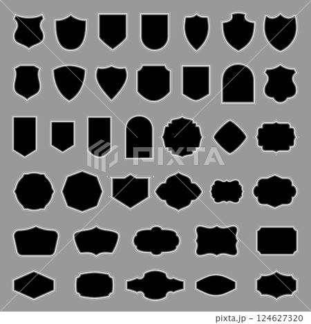 Set of different shield shapes icons with reflection. 124627320