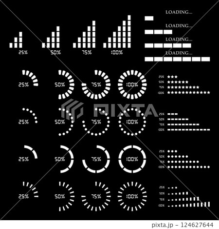 Set of website loading icon isolated on black background. Set of website loading icon isolated on black background. 124627644