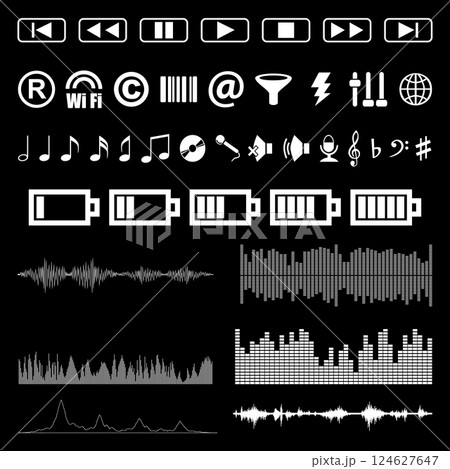 Sound music icons set audio sign and symbols. Sound music icons set audio sign and symbols. 124627647