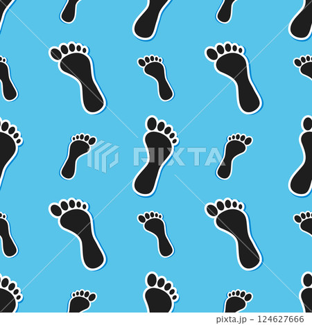 Seamless pattern with footprint, feet, footstep from the water on sand. Seamless pattern with footprint, feet, footstep from the water on sand. 124627666