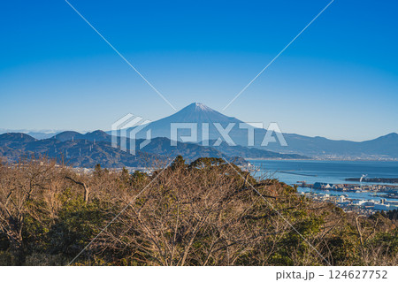 静岡市にある冬の晴れた日の朝の日本平の風景(静岡県) 124627752