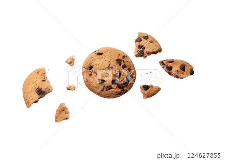 Chocolate chip cookies isolated on white background, Homemade cookies close up. 124627855