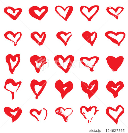 Set of red grunge hearts, Vector heart shapes. 124627865