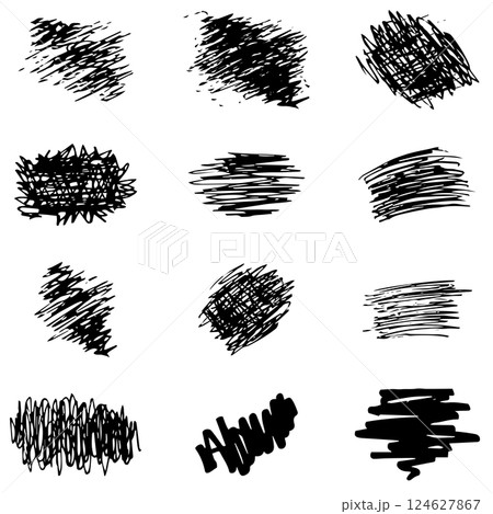 Vector grunge elements, set of grungy hand drawn scribblesh. 124627867