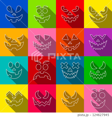 Scary and funny faces ghost set. 124627945