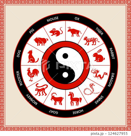 Chinese Black Red Horoscope Circle Chinese Black Red Horoscope Circle 124627955