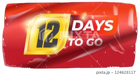 Twelve Days To Go Vector: Bold White Numerals on Dynamic Red and Yellow Background, Modern Countdown Design for Upcoming Events and Project Deadlines, Perfect for Marketing 124628117