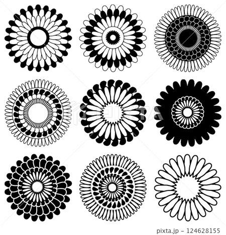 Black and white simple Japanese style flower icon. 124628155