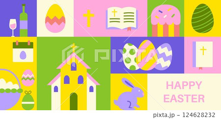 Happy Easter Banner Geometrical 124628232