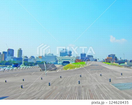 横浜の港風景。大桟橋。イラスト風の写真。 124628435