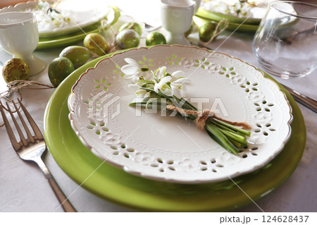 Stylish Easter table setting . Easter festive table decorations 124628437