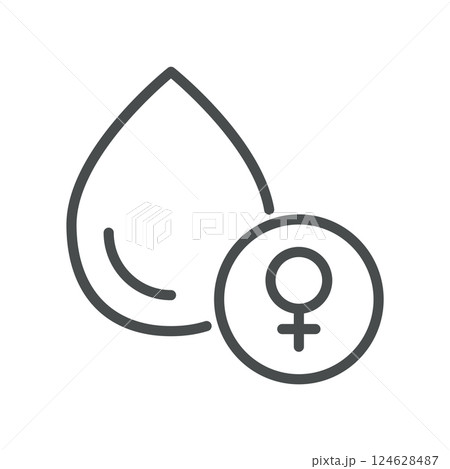 Female Blood Test Icon. Thin Line Illustration of Blood Sample Analysis for Female Health, Hormonal Imbalances, and Diagnosis. Ideal for Medical and Laboratory Use 124628487