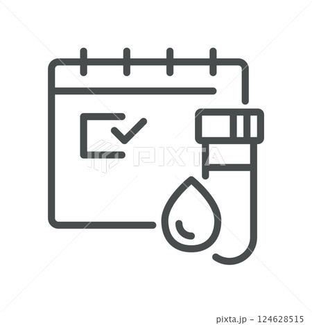 Regular Blood Test Checkup Icon. Minimal Line Illustration of Blood Sample, Test Tube and Checkup Representing Routine Diagnostic, Health Screening and Clinical Examination Regular Blood Test Checkup Icon. Minimal Line Illustration of Blood Sample, Test Tube and Checkup Representing Routine Diagnostic, Health Screening and Clinical Examination 124628515
