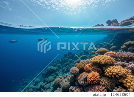 Coral reefs fishes ecosystem and overall well-being ocean. 124628604