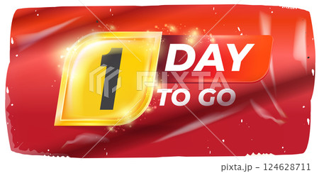 One Day To Go Vector Bold White Numerals on Dynamic Red and Yellow Background, Modern Final Countdown Design for Anticipated Events and Imminent Arrival, Perfect for Marketing 124628711