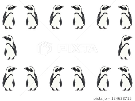 かわいいケープペンギンのフレームイラスト 124628713
