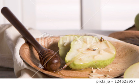 Tasty pears with honey and nuts 124628957