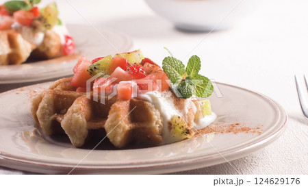 Fresh egg waffles dessert 124629176