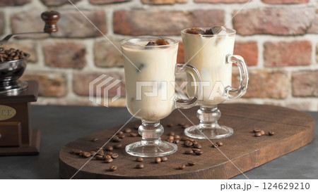 Iced coffee in glass jars 124629210