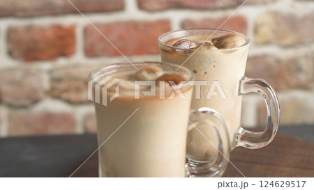 Iced coffee in glass jars 124629517