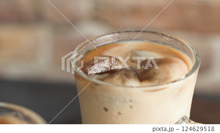 Iced coffee in glass jars 124629518