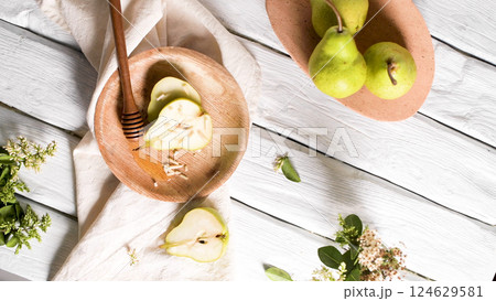 Tasty pears with honey and nuts Tasty pears with honey and nuts 124629581