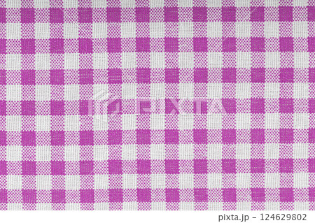 Pink and white checkered, pattern, design, cotton fabric for sewing, texture background Pink and white checkered, pattern, design, cotton fabric for sewing, texture background 124629802