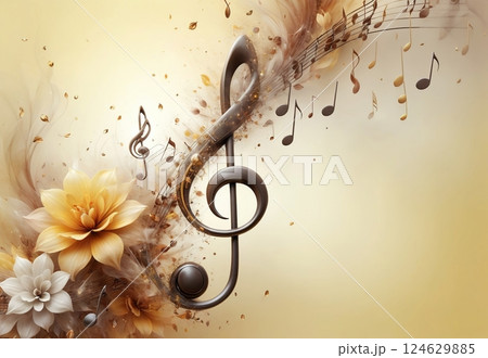 abstract yellow music background with musical...のイラスト素材 [124629885] - PIXTA