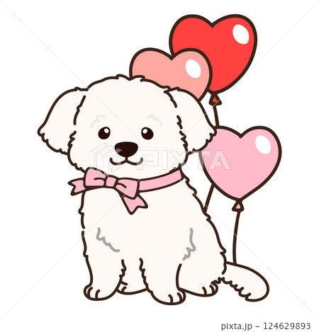 バレンタイン仕様のマルチーズのイラスト　主線あり 124629893