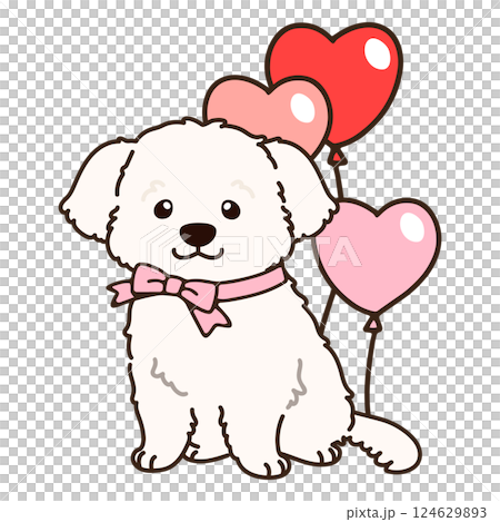 バレンタイン仕様のマルチーズのイラスト　主線あり 124629893
