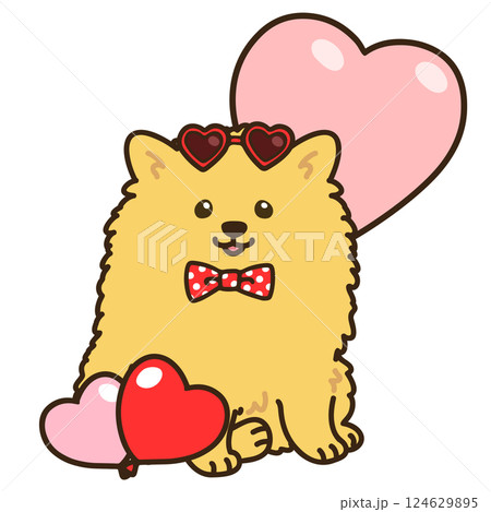バレンタイン仕様のポメラニアンのイラスト　主線あり 124629895