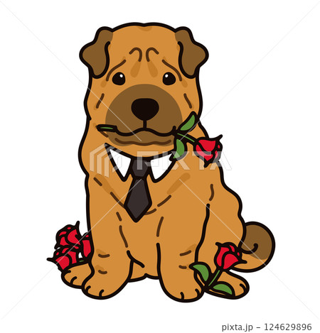 バレンタイン仕様のシャーペイのイラスト　主線あり 124629896