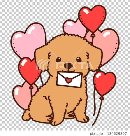 Valentine's Day toy poodle illustration with main lines Valentine's Day toy poodle illustration with main lines 124629897