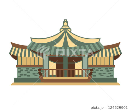 Japanese traditional temple or asian pagoda, japanese traditional landmark. Flat style illustration. 124629901