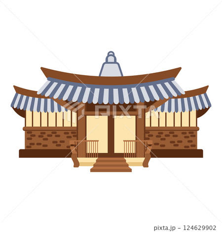 Japanese traditional temple or asian pagoda, japanese traditional landmark. Flat style illustration. 124629902