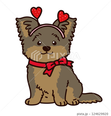 バレンタイン仕様のヨークシャーテリアのイラスト　主線あり 124629920