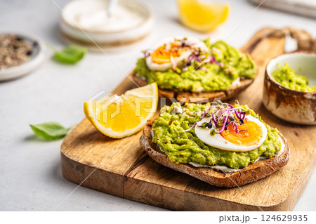 Toast with avocado Toast with avocado 124629935