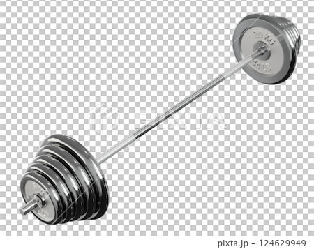 Cast Iron Adjustable Barbell with plates, weightlifting gym equipment, side view Cast Iron Adjustable Barbell with plates, weightlifting gym equipment, side view 124629949