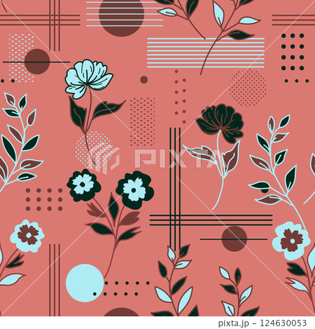 Abstract flower blooming design. Pattern with floral seamless. Abstract art vector with flowers and geo shapes. Vector illustration. 124630053