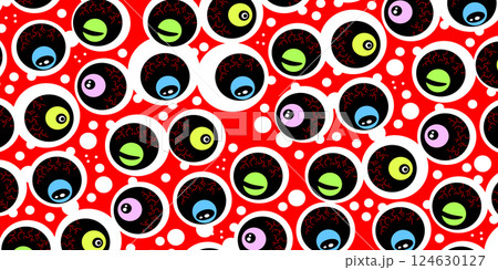 Cartoon evil eyes pattern for halloween cover. Horror illustration background. Cartoon evil eyes pattern for halloween cover. Horror illustration background. 124630127