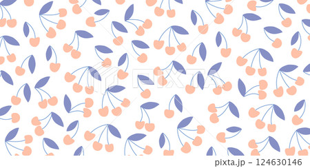 Cute cherries with leaves pattern illustration on white background. Cherry for design. Menu posters 124630146